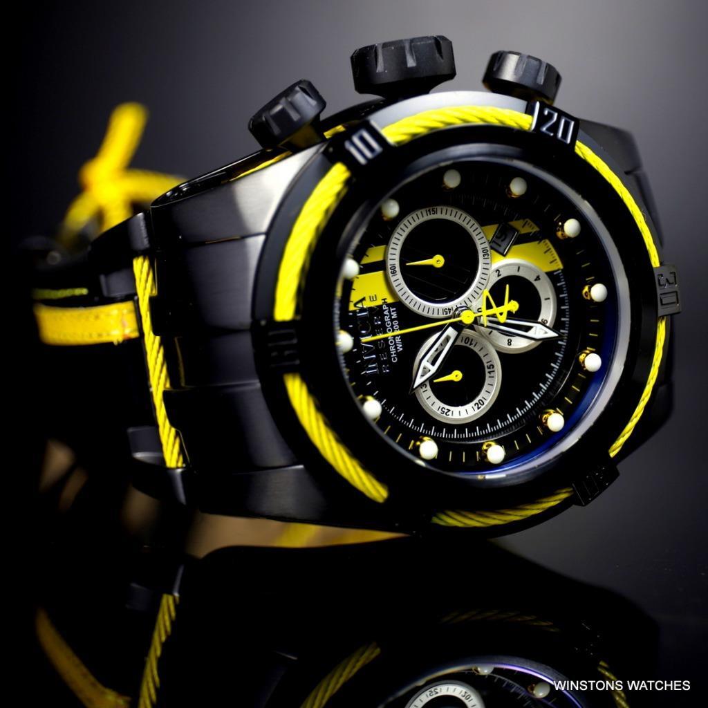 Invicta Reserve Bolt Zeus S1 Racer Black Yellow Chrono 52mm Swiss Mvt Watch New