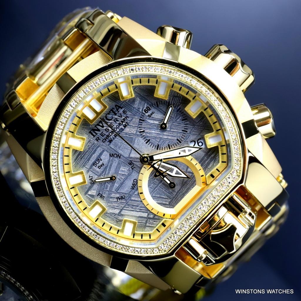 Invicta Reserve Magnum Meteorite Diamond Swiss Mvt Gold Plated 52mm Watch New
