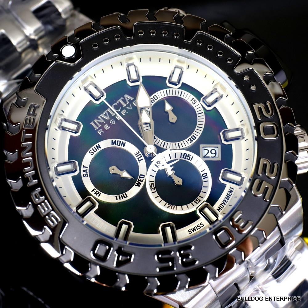 Invicta Reserve Sea Hunter Gen III Swiss Silver Tone Black Steel 58mm Watch New