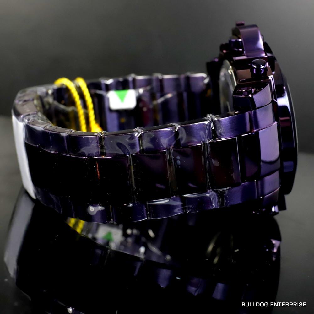 Invicta Man of War Double Open Heart Automatic Moon Phase MOP Purple Watch New