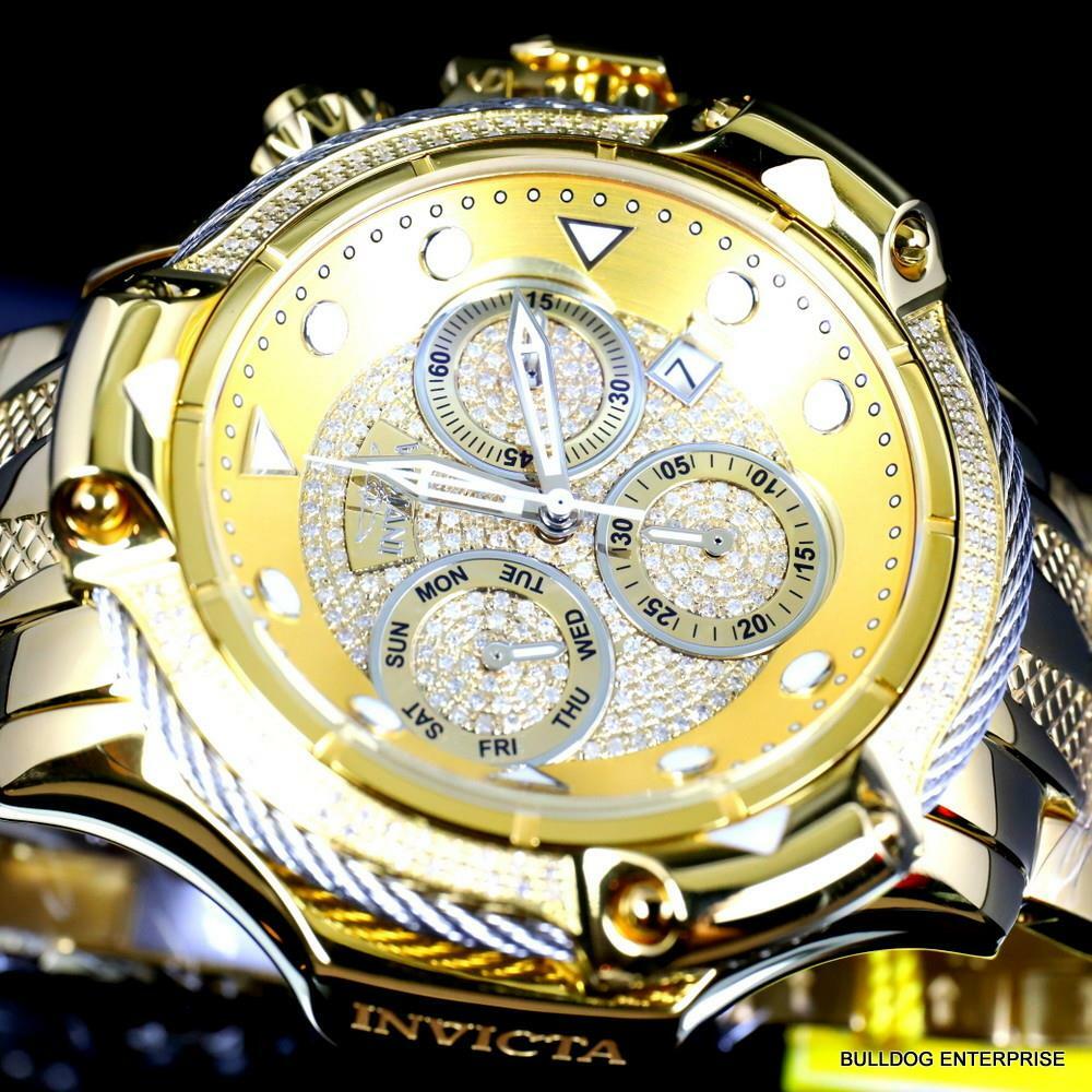 Invicta Subaqua Poseidon Bolt 1.29 CTW Diamond Swiss Gold Plated 50mm Watch New