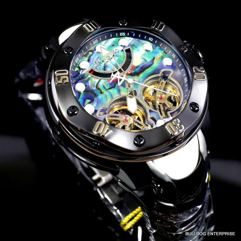 Invicta Reserve Kraken Abalone Double Open Heart Automatic Black Steel Watch New