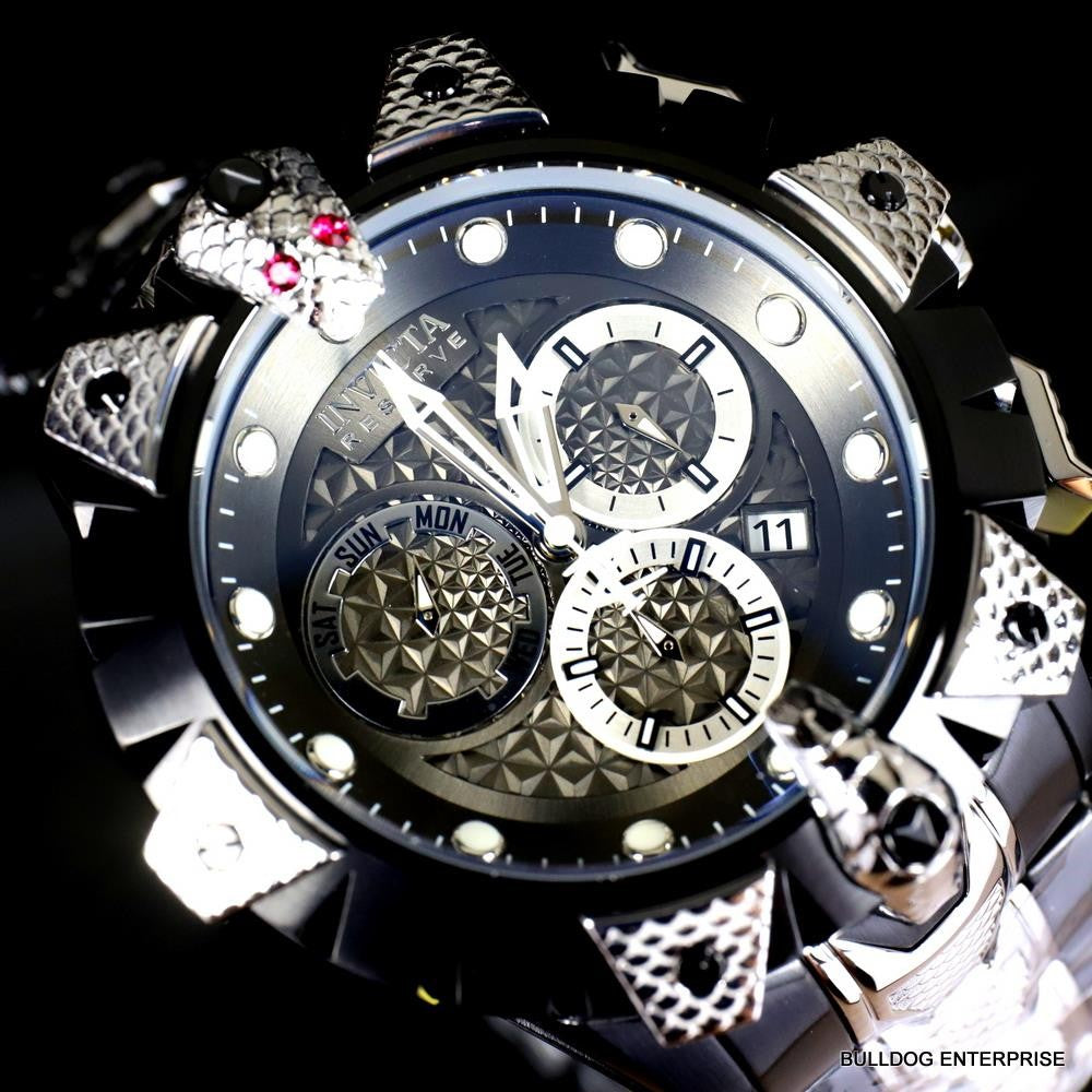 Invicta Reserve Venom Viper Swiss Mvt Silver Tone Steel Black 52mm Watch New