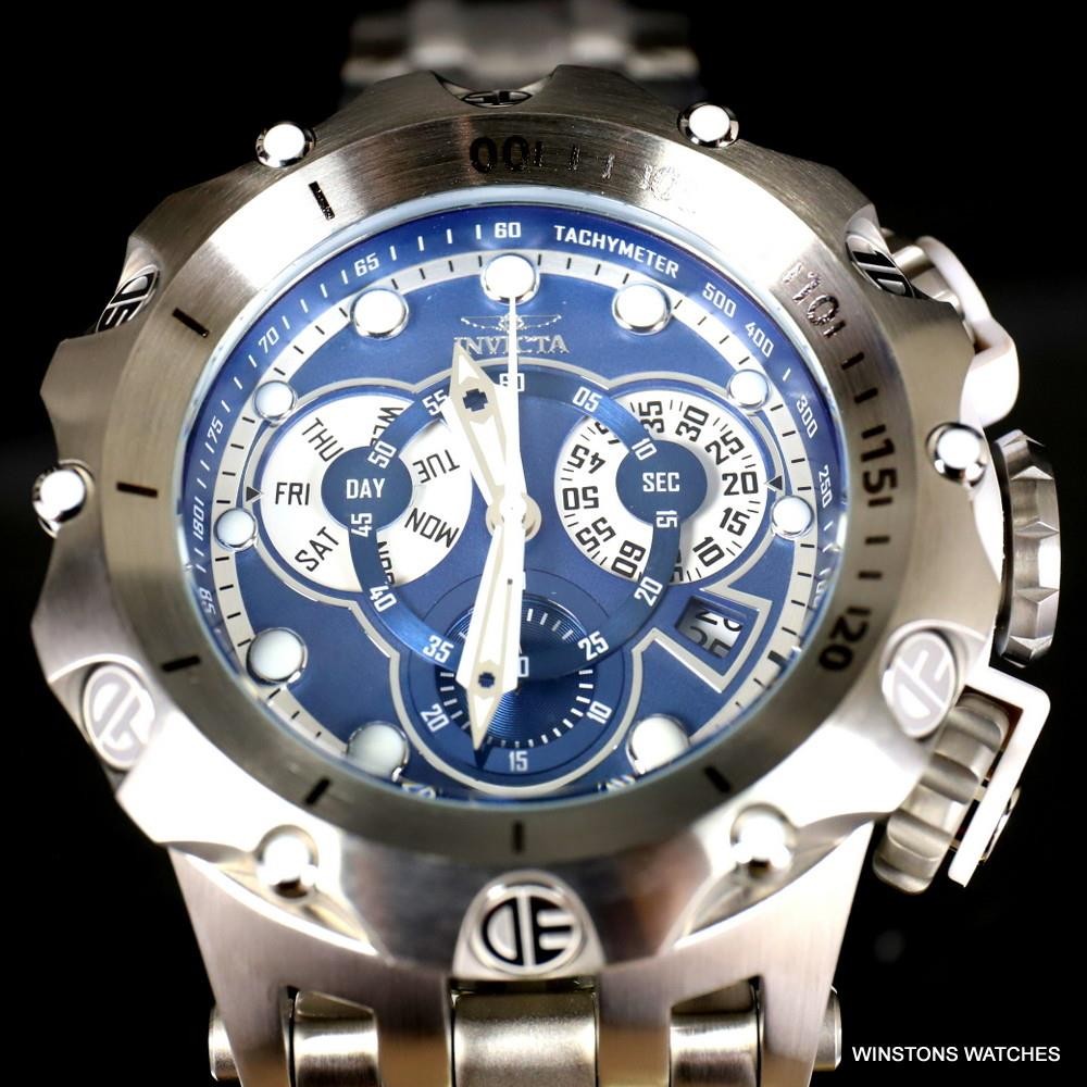 Invicta Reserve Venom Hybrid Swiss Mvt Blue Chronograph Steel Watch 52mm New
