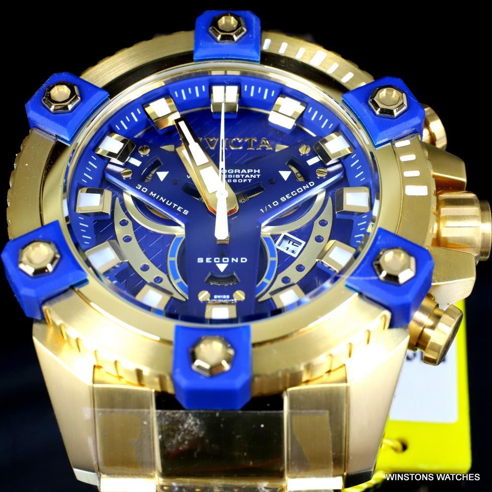 Invicta Coalition Grand Octane 63mm Gold Plated Steel Swiss Mvt Blue Watch New