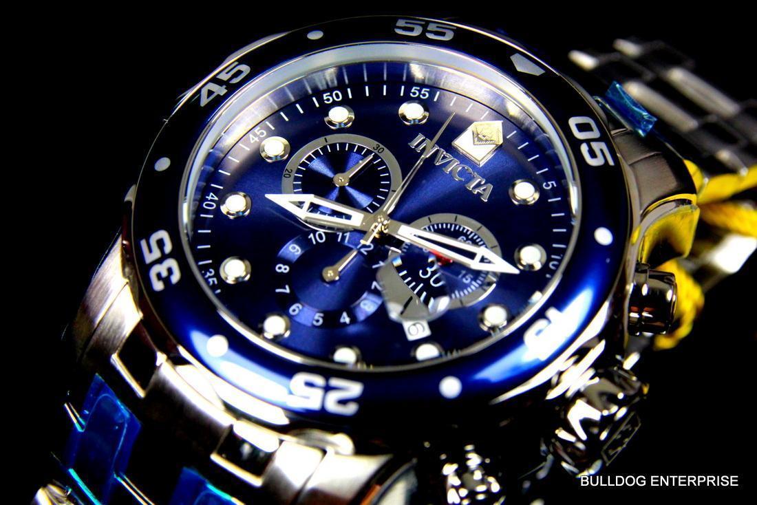 Invicta Pro Diver Scuba Blue Silver Tone Steel Band Chronograph 48mm Watch New