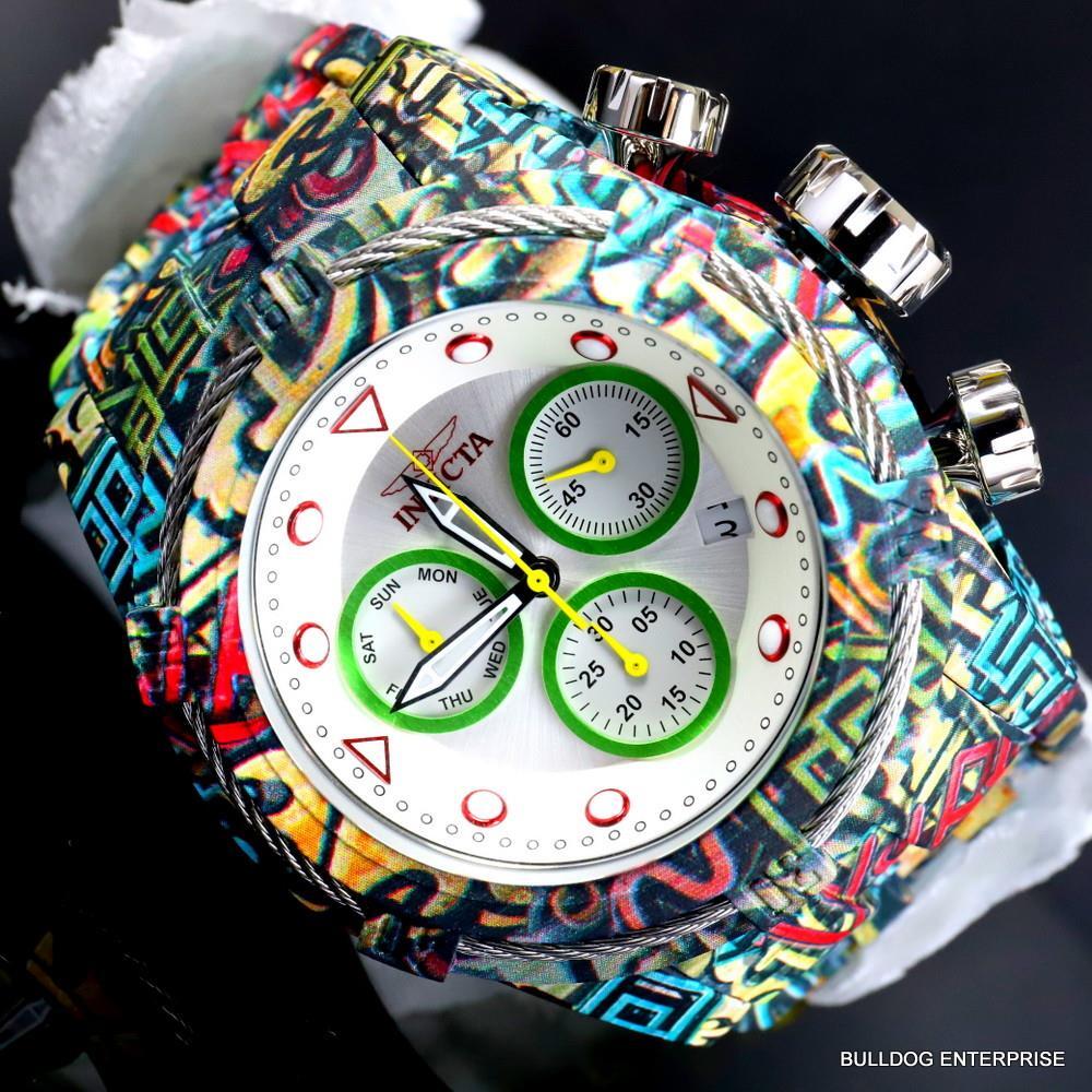 Invicta Bolt Zeus Graffiti Hydroplated Steel White Chronograph Watch 52mm New