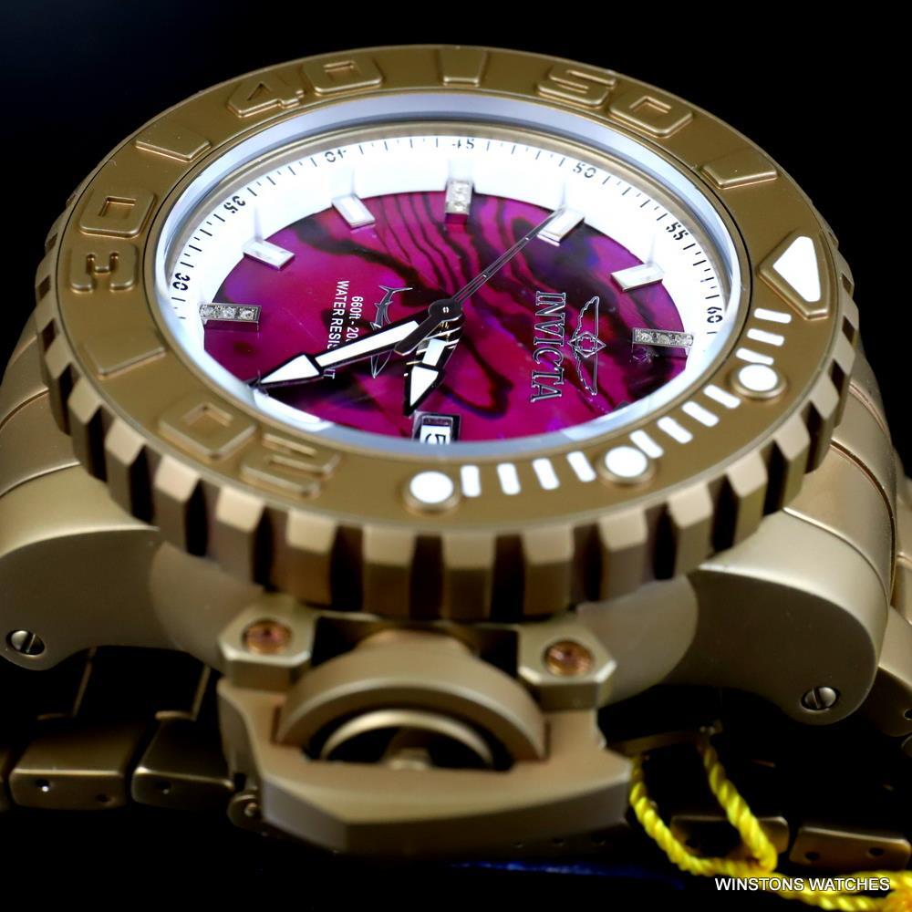Invicta Sea Hunter Purple Abalone Khaki Steel Automatic Diamond 58mm Watch New