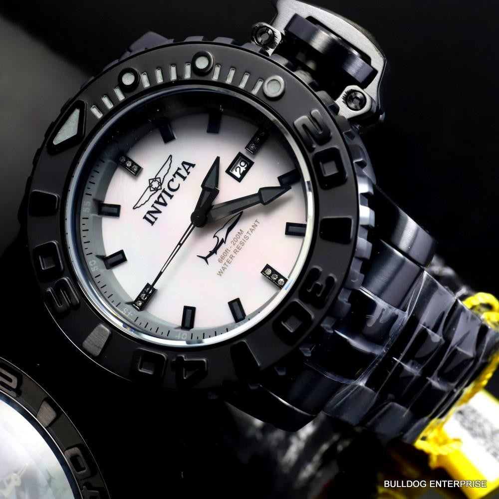 Invicta Sea Hunter Gen II Black Steel Platinum Automatic Diamond 58mm Watch New