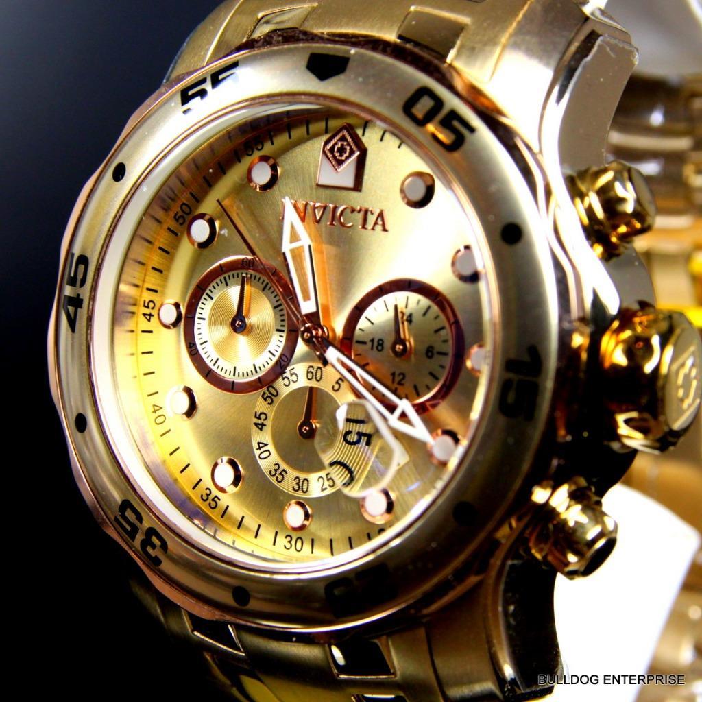 Men's Invicta Pro Diver Scuba 18kt Gold Plated Rose Tone Subdials 48mm Watch New