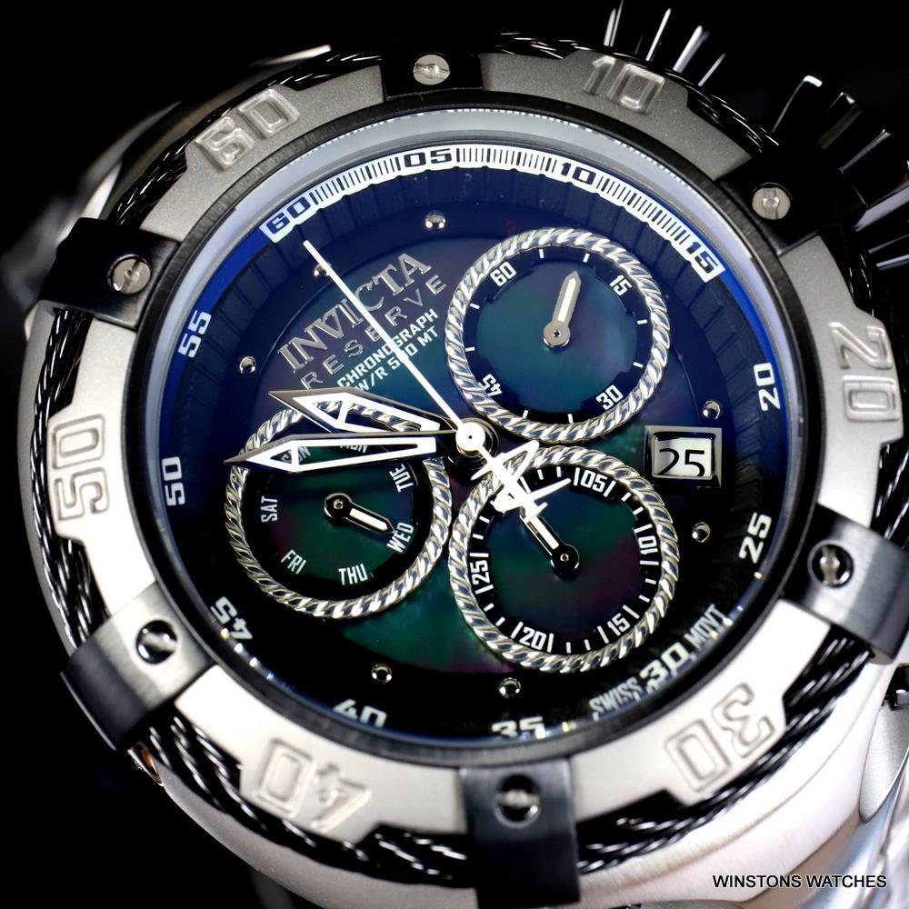 Invicta Reserve Thunderbolt Black MOP Chronograph Steel 56mm Swiss Mvt Watch New