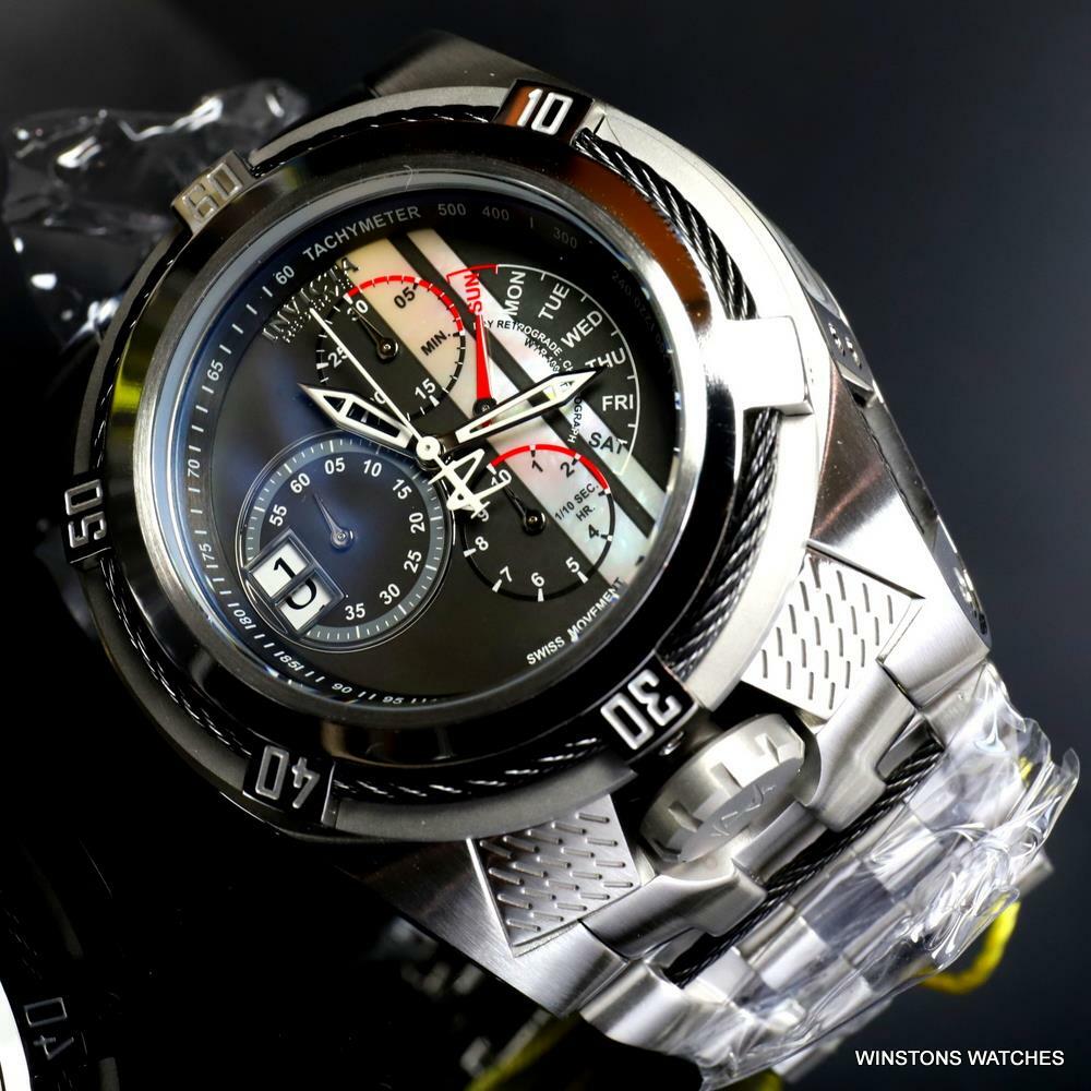 Invicta Reserve Bolt Zeus Tria Swiss Mvt Steel Black MOP 3 Dials Watch 56mm New