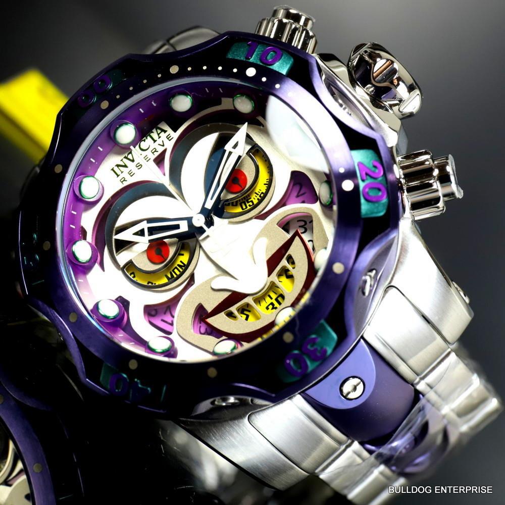Invicta DC Comics Joker Venom Silver Tone Steel Purple Swiss Mvt 52mm Watch New