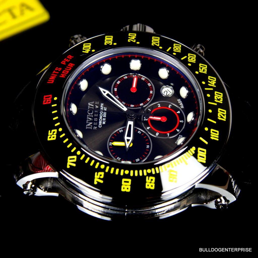 Invicta Reserve Subaqua Trackmaster Black Yellow Red 52mm Swiss Made Watch New