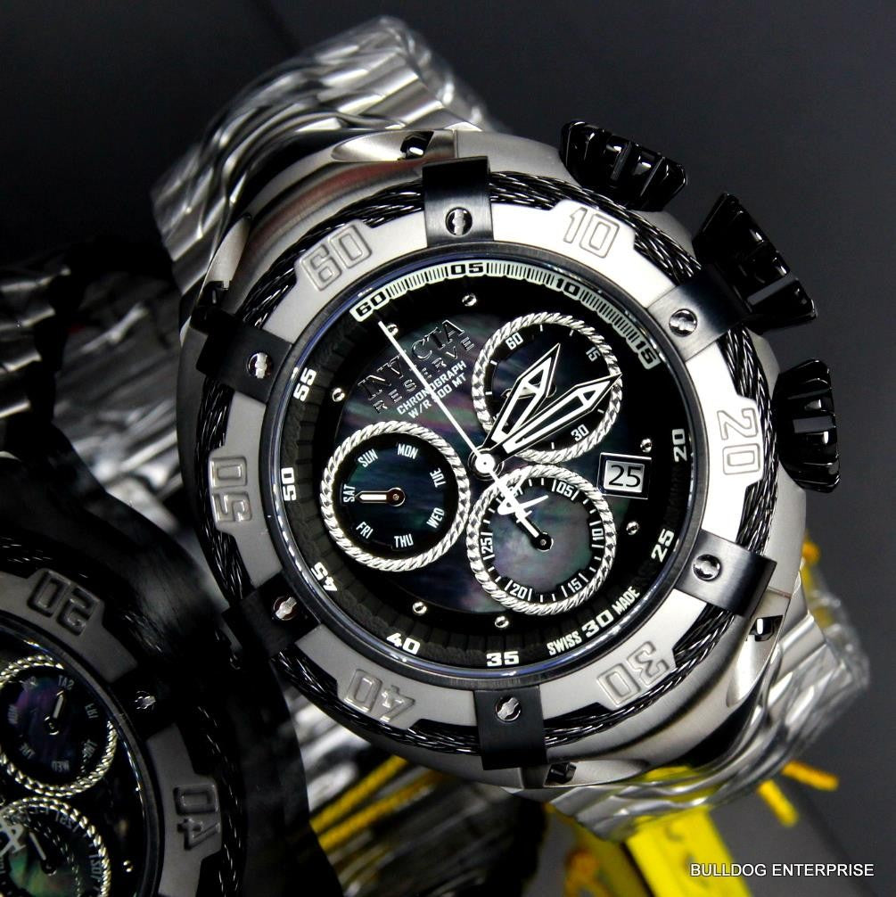 Invicta Reserve Thunderbolt Black MOP Swiss Silver Steel Chronograph Watch New