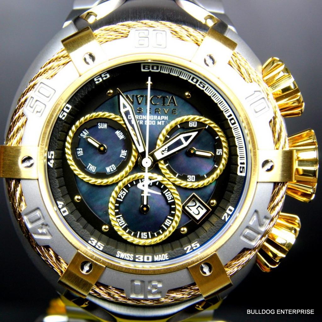 Invicta Reserve Thunderbolt Black MOP Swiss Made Silver Gold Tone Watch New