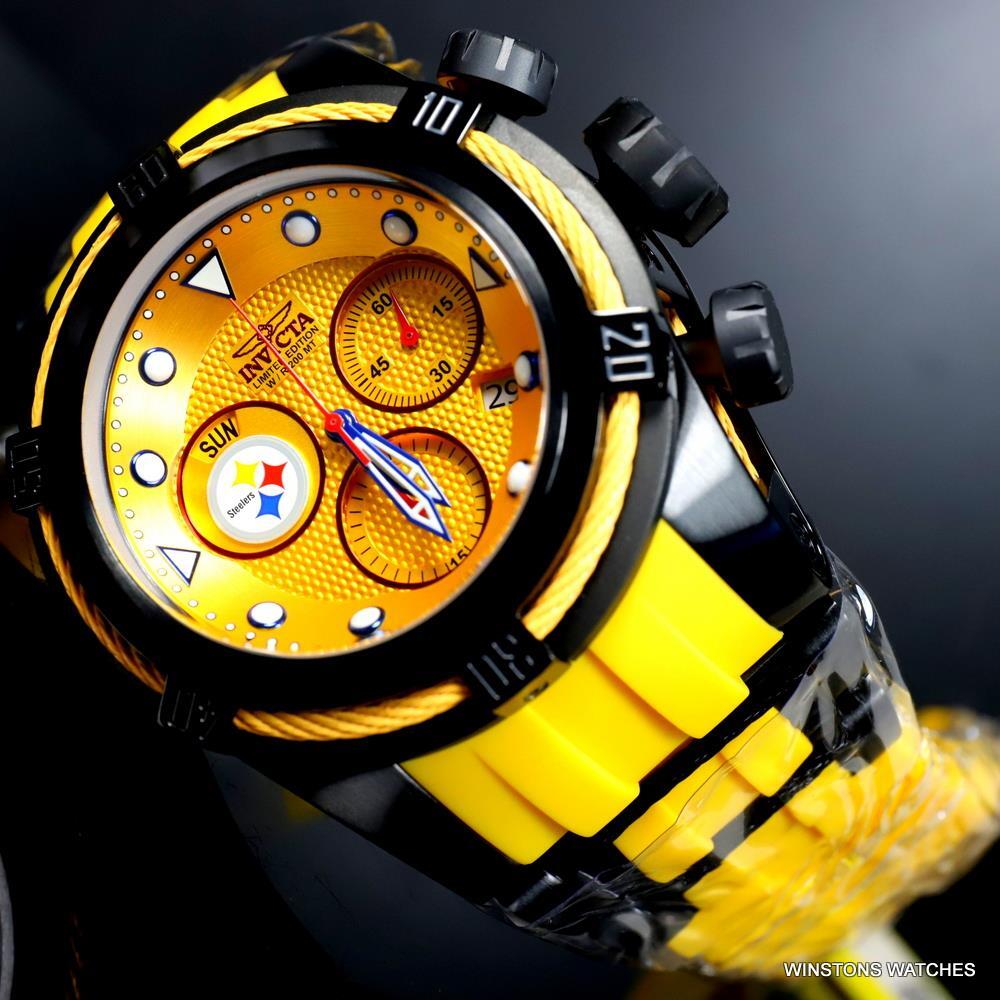 Invicta NFL Bolt Zeus Pittsburgh Steelers Chrono Swiss Yellow 52mm Watch New