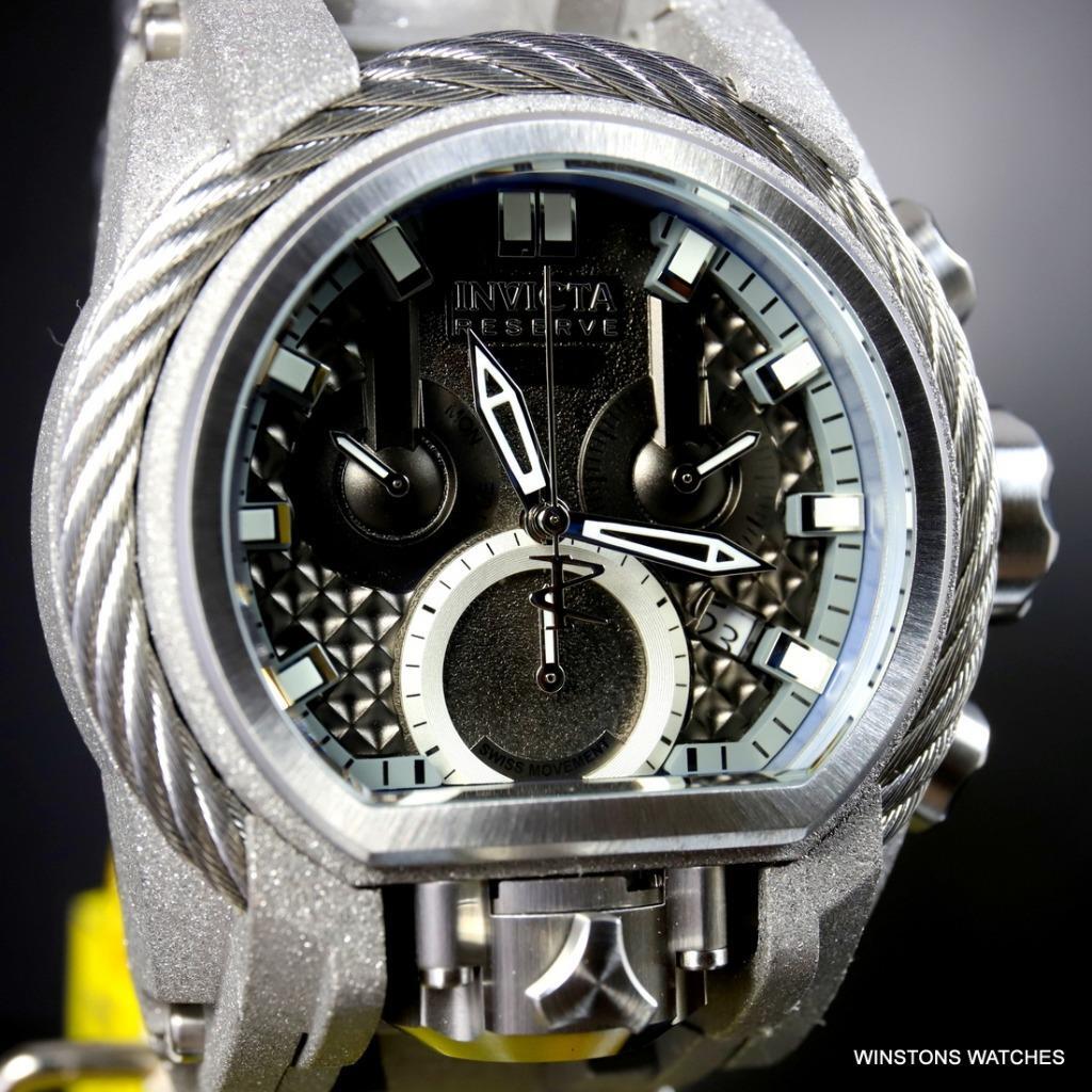 Invicta Reserve Bolt Zeus Magnum Sandblasted Steel 52mm Black 2 Dials Watch New