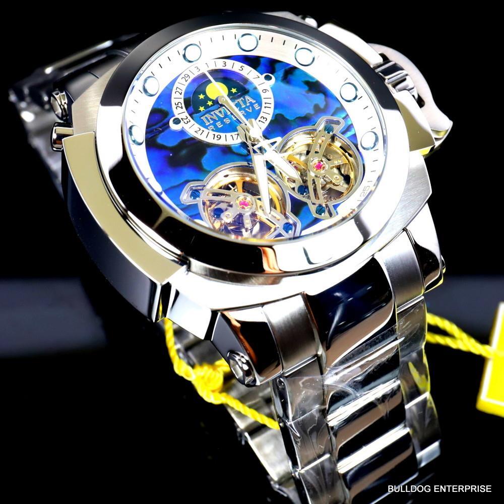 Invicta Man of War Double Open Heart Automatic Moon Blue Abalone Watch New