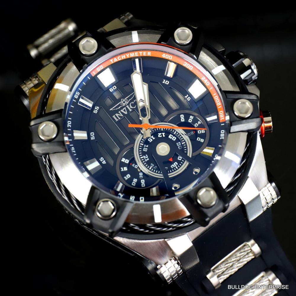 Invicta Bolt Quartz Chronograph 52mm Black Silicone Strap Watch New