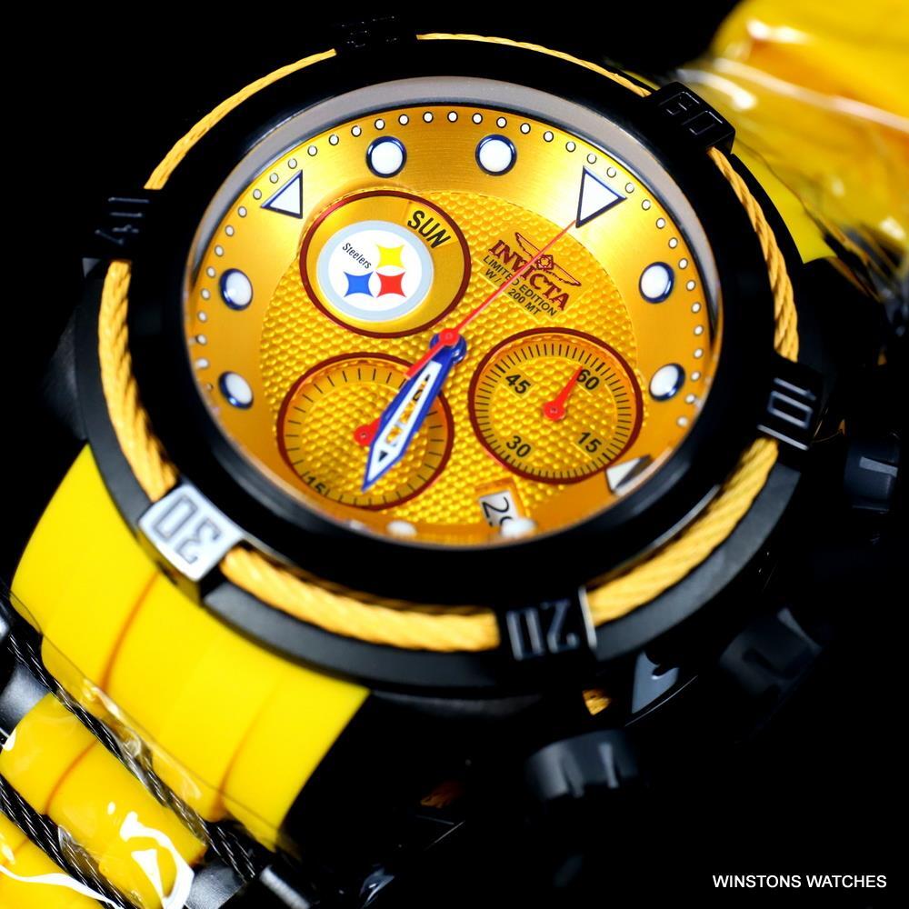 Invicta NFL Bolt Zeus Pittsburgh Steelers Chrono Swiss Yellow 52mm Watch New