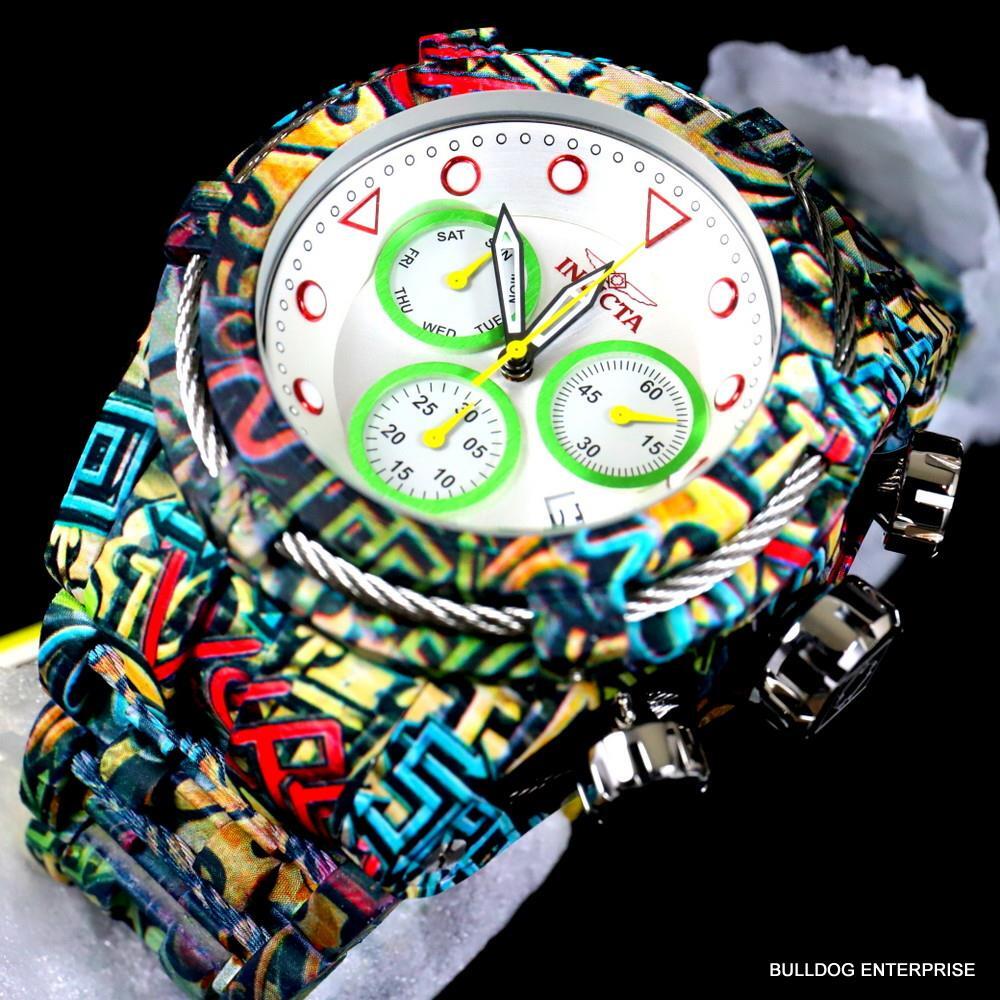 Invicta Bolt Zeus Graffiti Hydroplated Steel White Chronograph Watch 52mm New