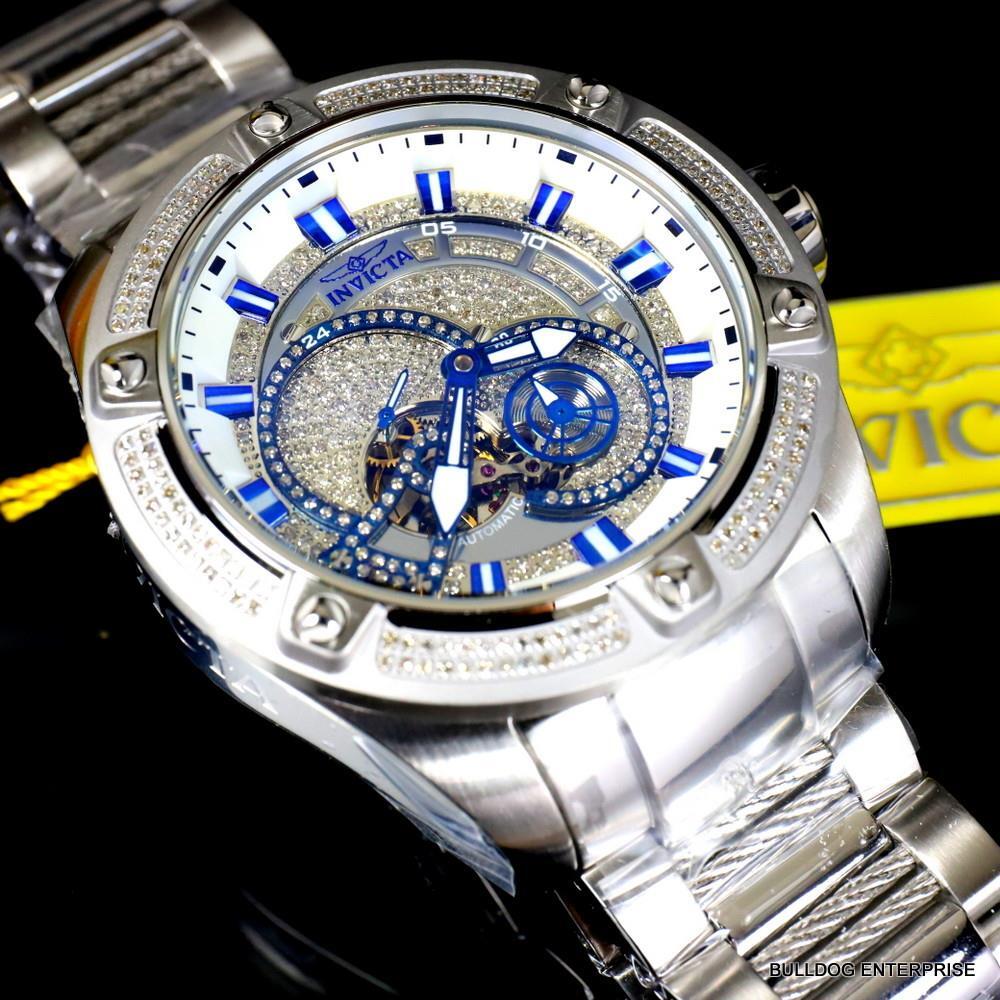 Invicta Bolt Predator 1.8 CTW Diamond Steel Automatic Open Heart 52mm Watch New