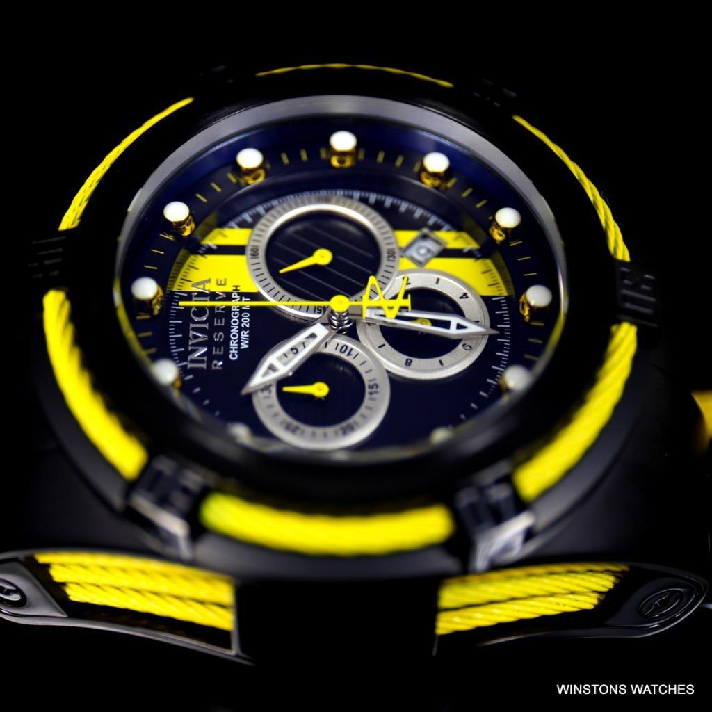Invicta Reserve Bolt Zeus S1 Racer Black Yellow Chrono 52mm Swiss Mvt Watch New