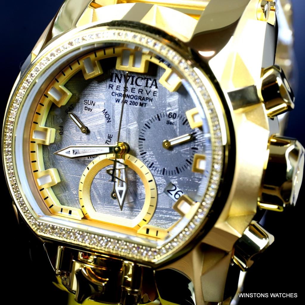 Invicta Reserve Magnum Meteorite Diamond Swiss Mvt Gold Plated 52mm Watch New
