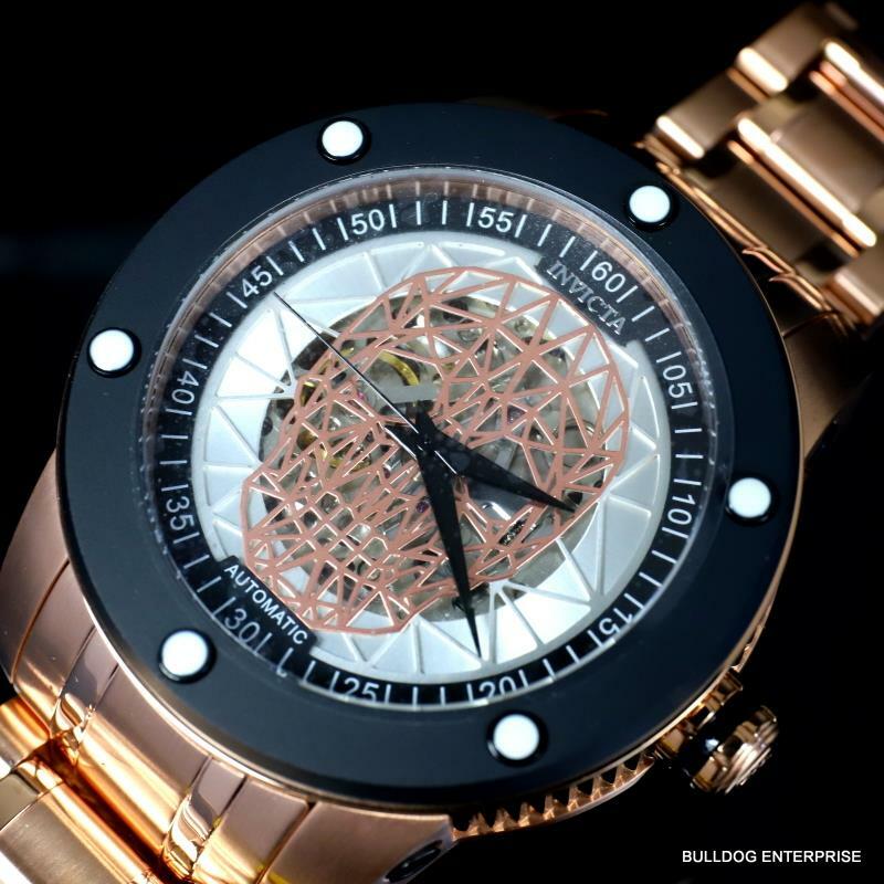 Invicta Speedway Skull Sketonized Rose Gold Tone Steel Automatic 51mm New