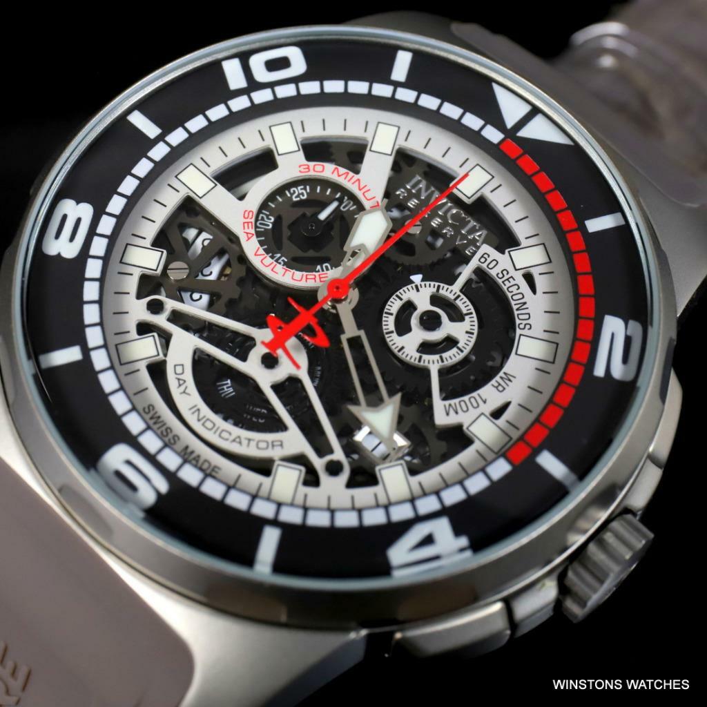 Invicta Reserve Sea Vulture Swiss Made 47mm Gray Rubber Skeletonized Watch New