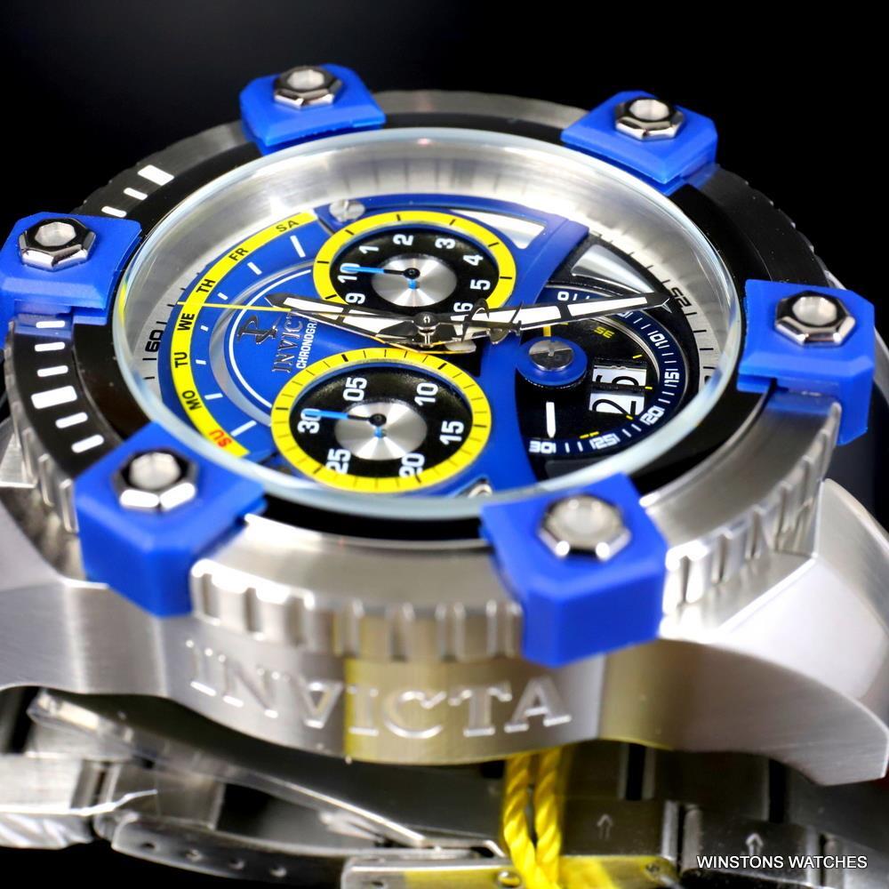 Invicta Reserve Grand Octane 63mm Stainless Steel Swiss Blue Chrono Watch New