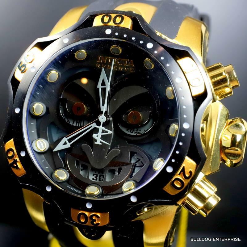Invicta Reserve Venom DC Comics Joker Gold Plated Black 52mm Swiss Mvt Watch New