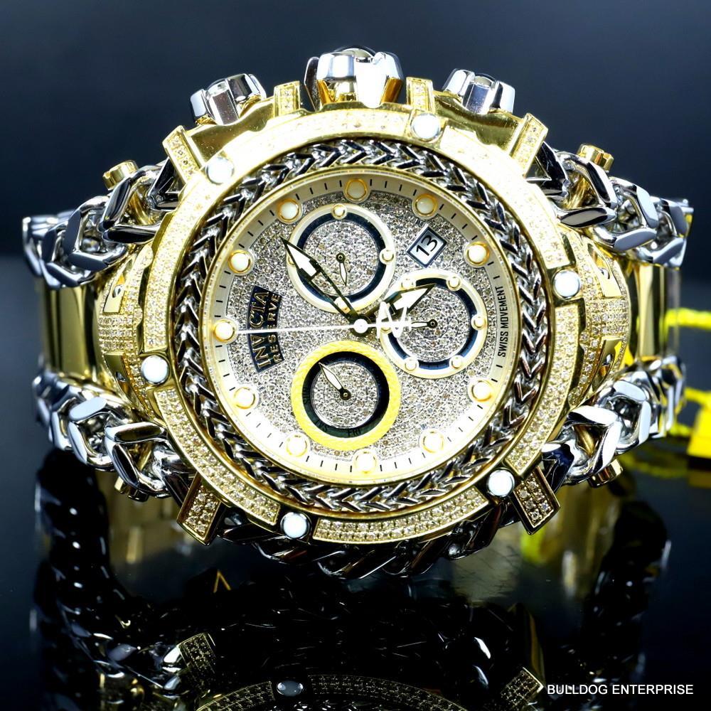 Invicta Reserve Gladiator 2.92CTW Diamond 2 Tone Gold Plate Swiss 61mm Watch New