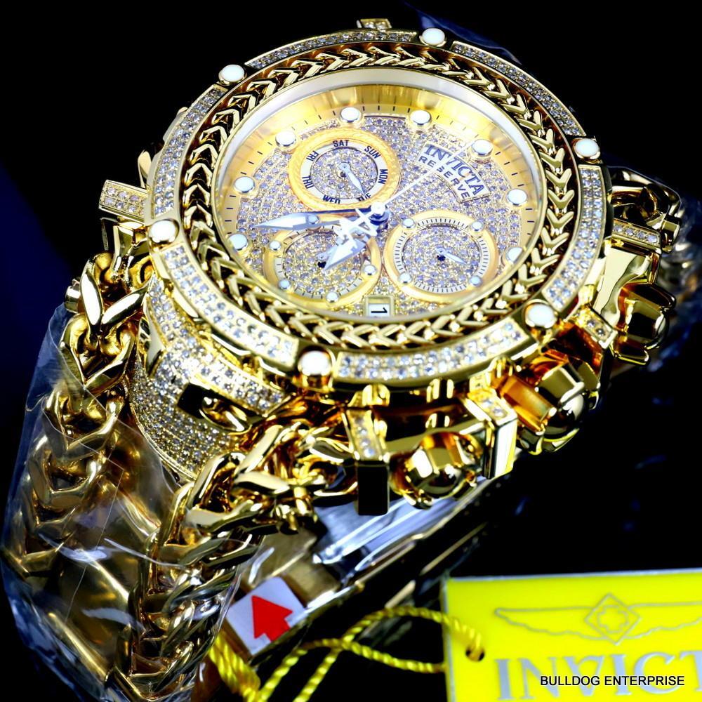 Invicta Reserve Gladiator 2.92CTW Diamond Swiss Gold Plated Steel 61mm Watch New