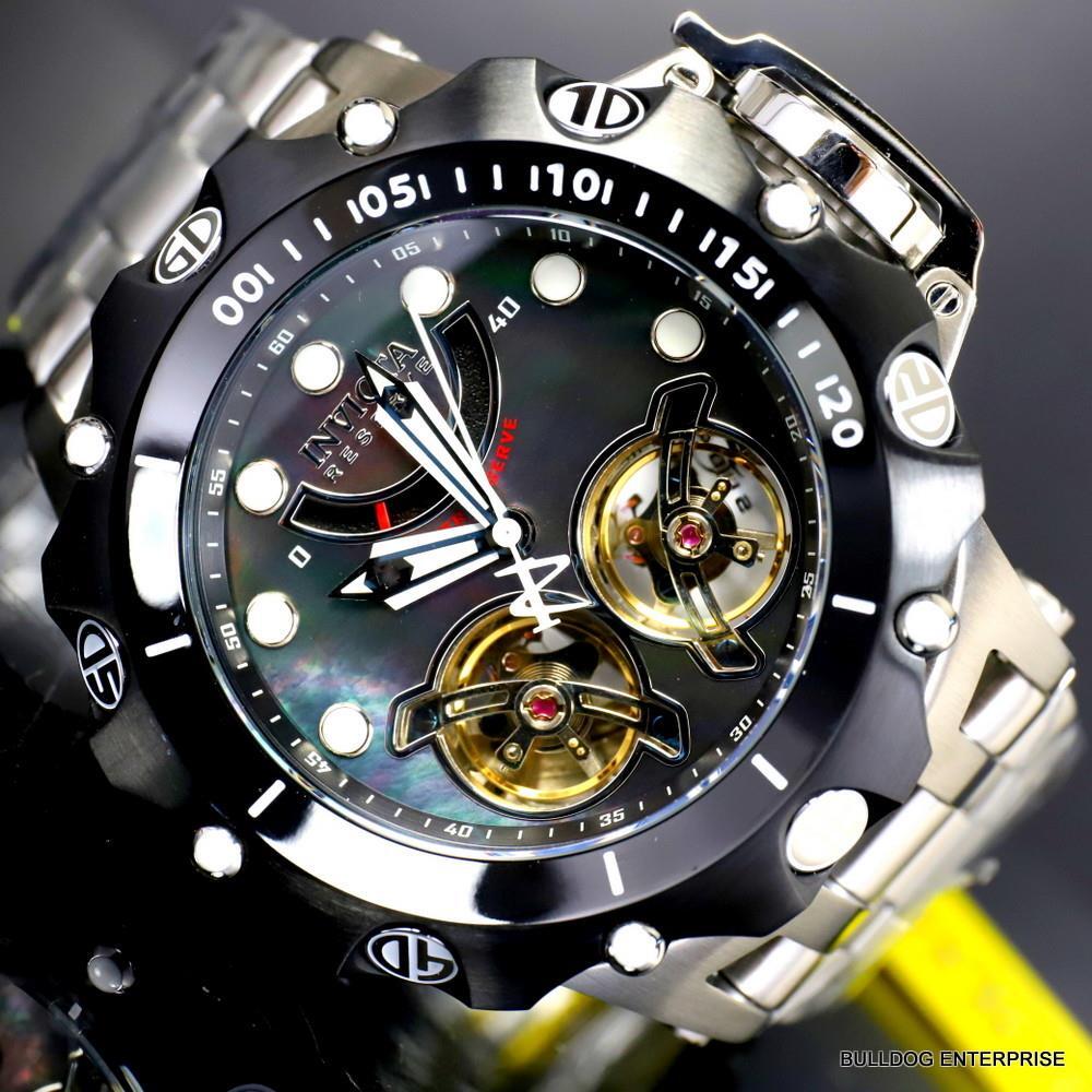 Invicta Reserve Venom Hybrid Double Open Heart Automatic Black MOP Watch New