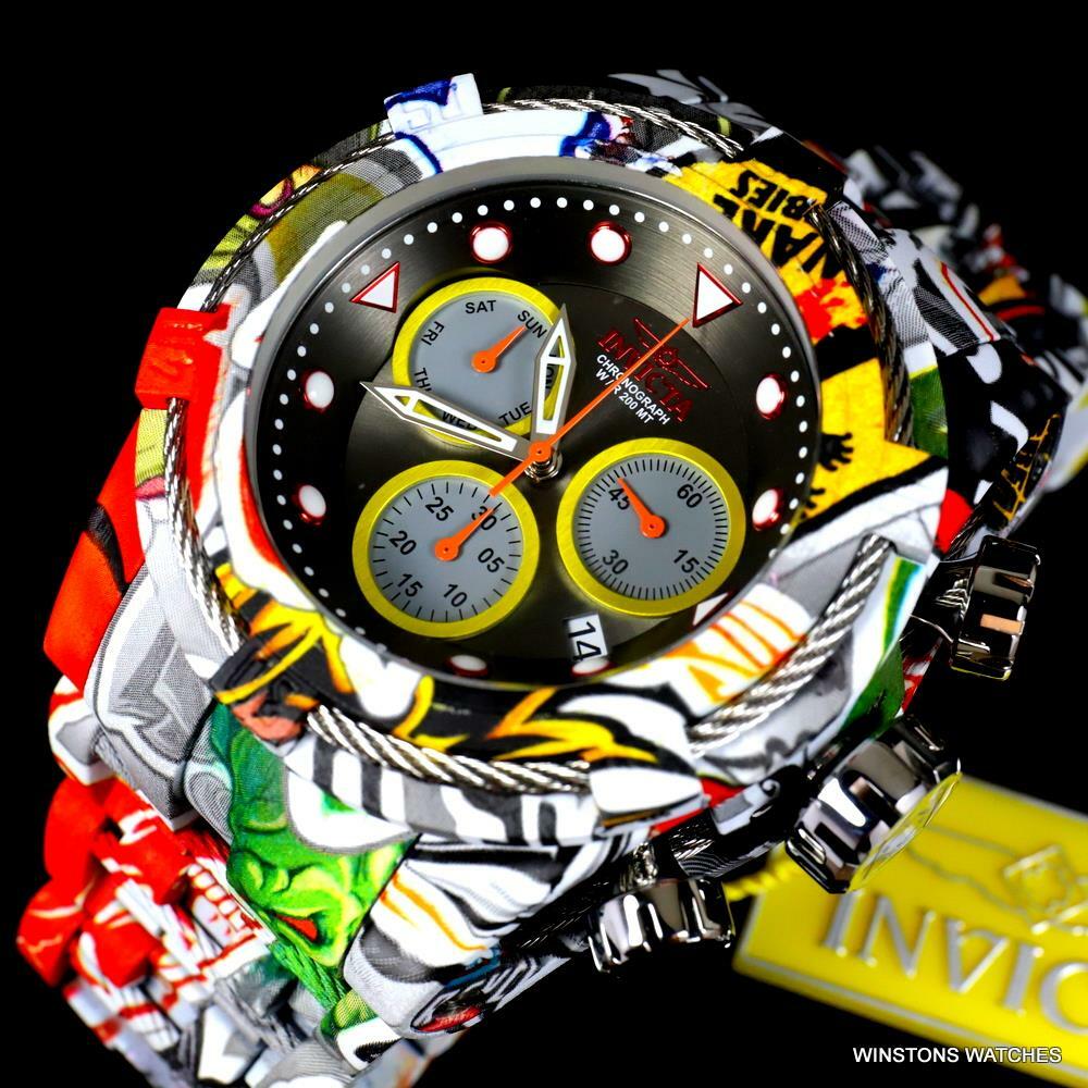 Invicta Bolt Zeus Hydroplated Steel Graffiti Chronograph 52mm Gunmetal Watch New