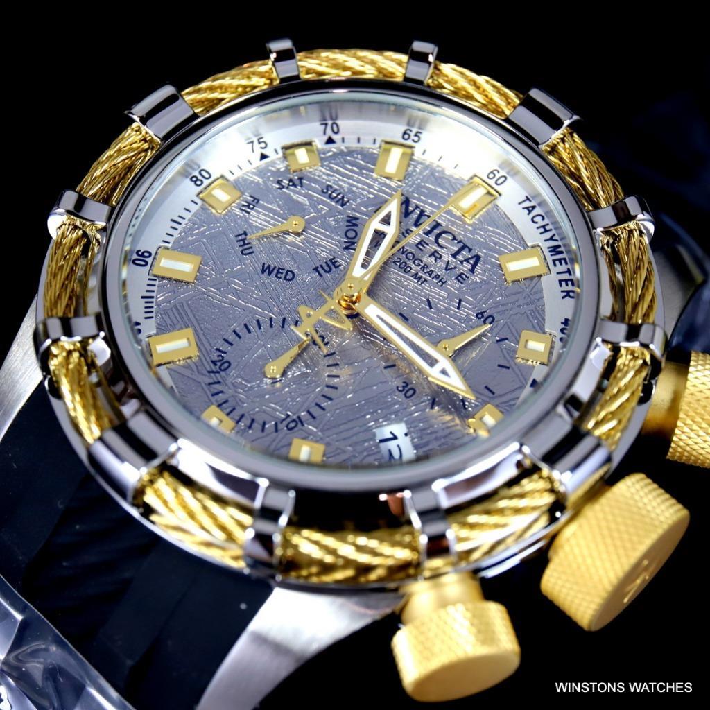Invicta Reserve Bolt Muonionalusta Meteorite Swiss Mvt Gold Tone 50mm Watch New