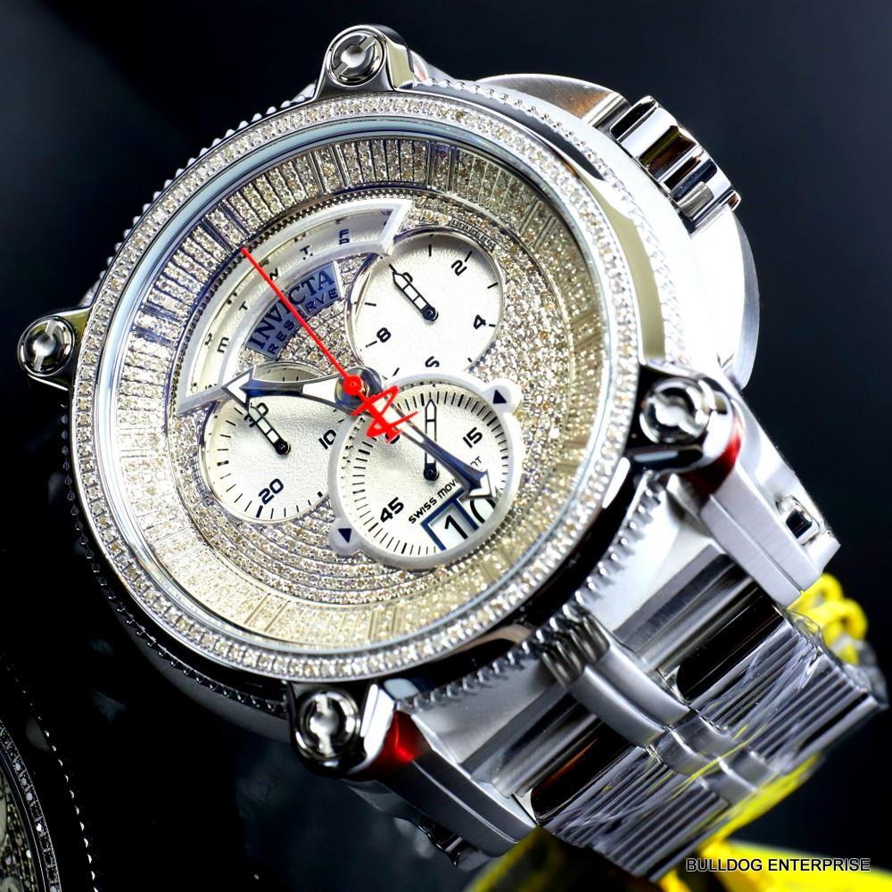 Invicta Reserve Sea Hunter Warrior 2.25 CTW Diamond 56mm Swiss Steel Watch New