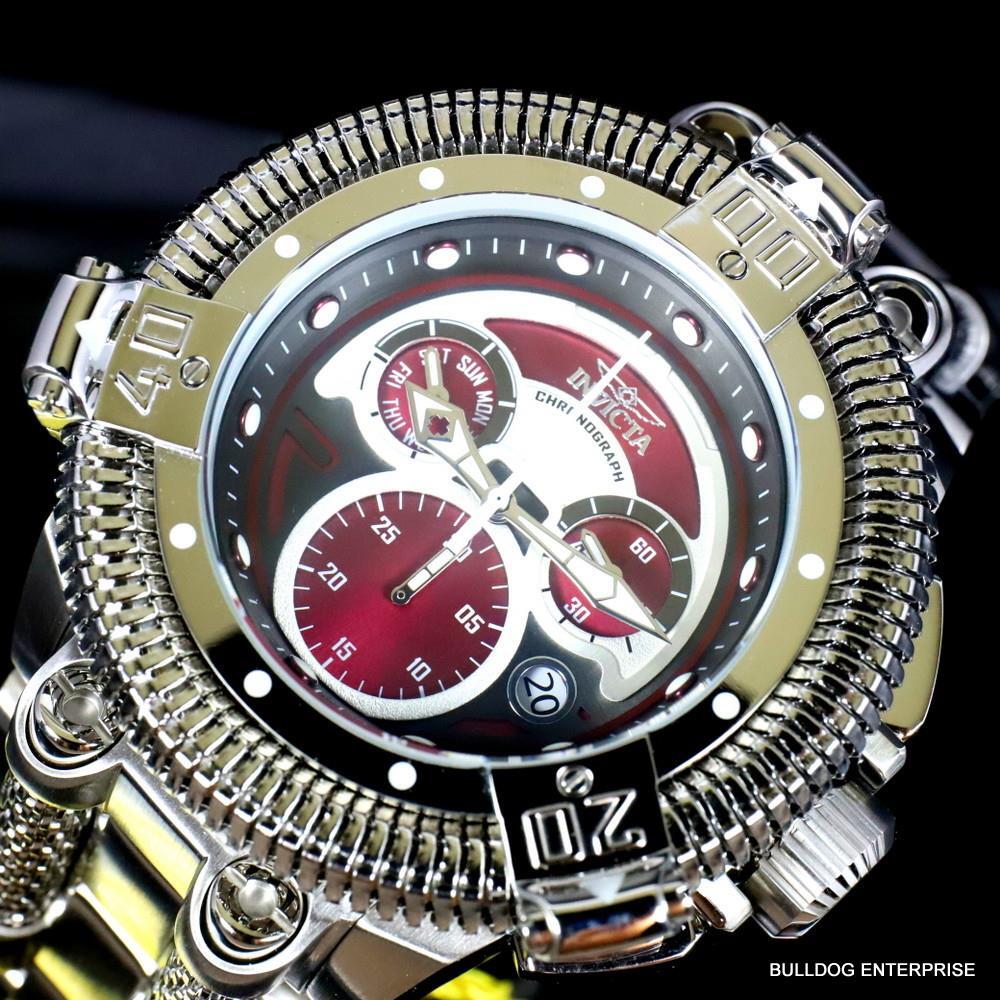 Invicta King Python Stainless Steel Ronda Z60 Burgandy Chronograph Watch New