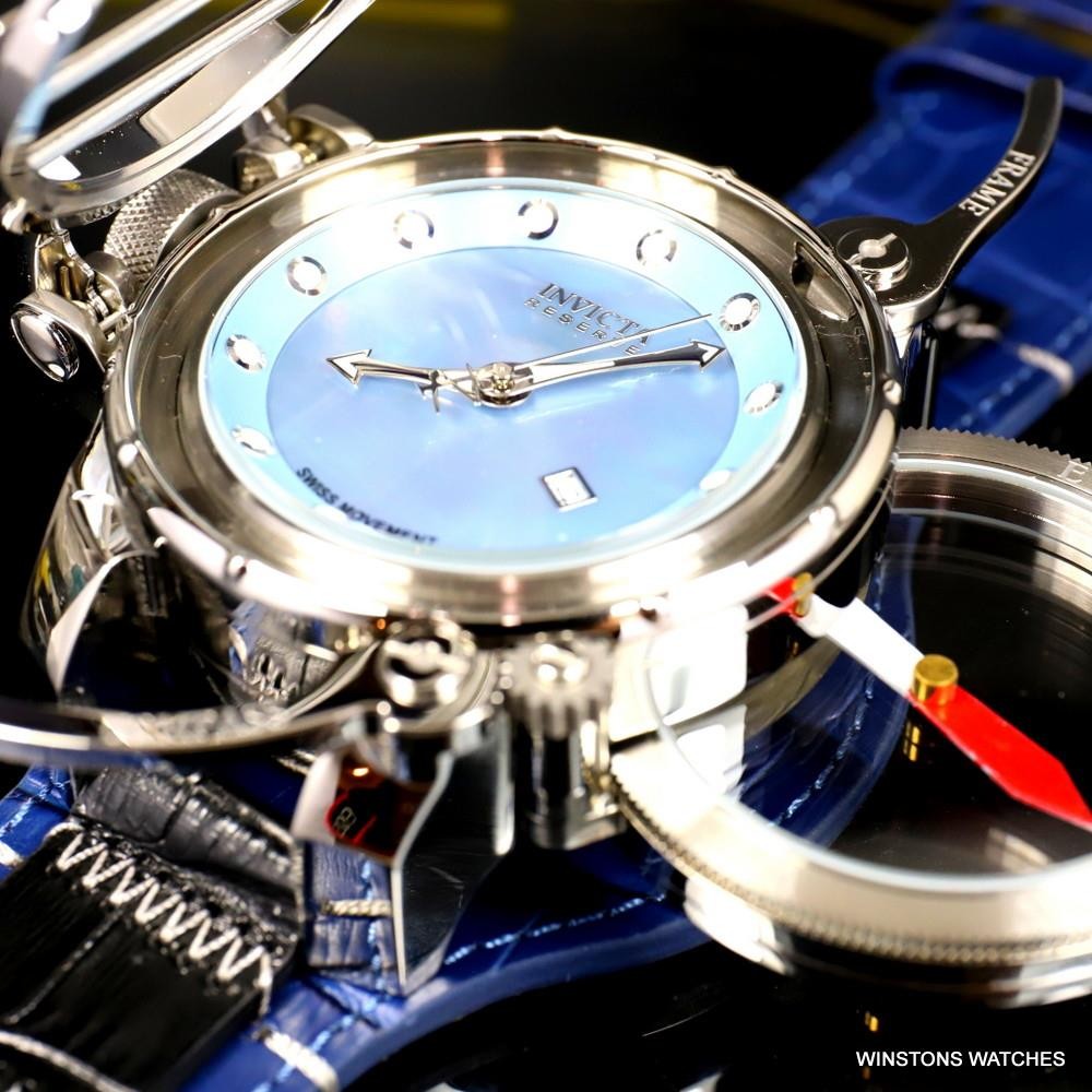Invicta Russian Diver Compass Platinum MOP Blue Leather 52mm Swiss Mvt Watch New