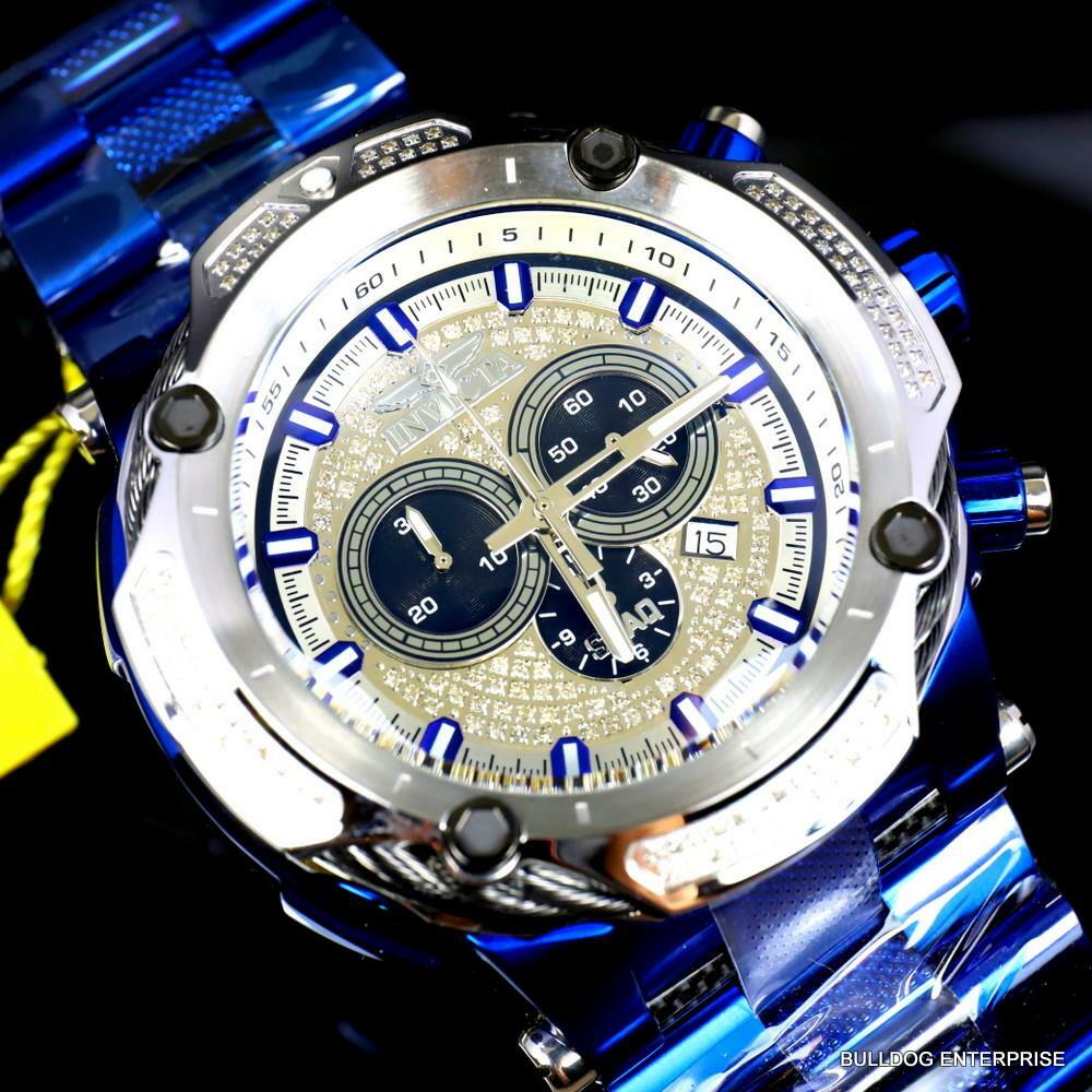 Invicta Shaq Bolt .74 CTW Diamond Blue Stainless Steel 60mm Swiss Mvt Watch New
