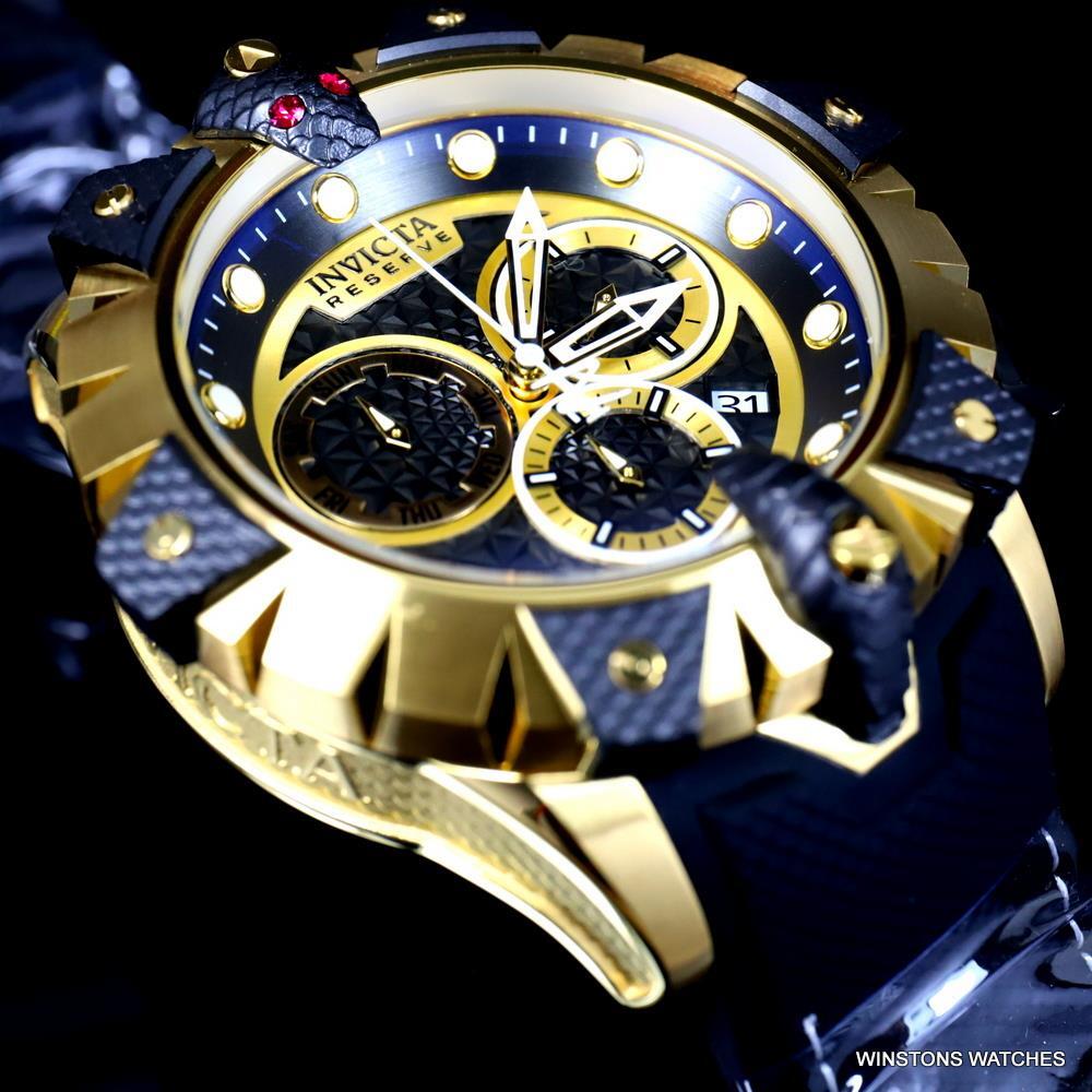 Invicta Reserve Venom Viper Swiss Mvt Chrono Gold Plated 52mm Black Watch New