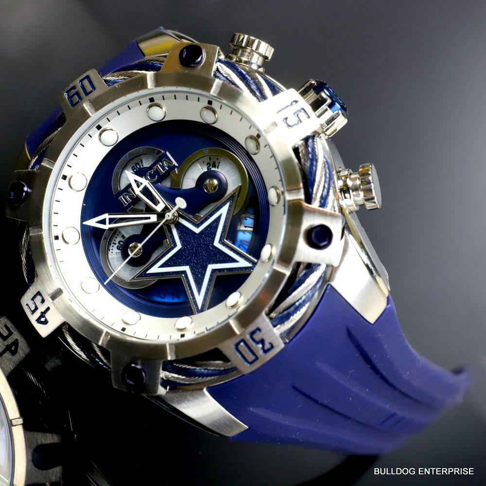 Invicta NFL Dallas Cowbys Bolt Blue Chronograph Silicone Watch 52mm New