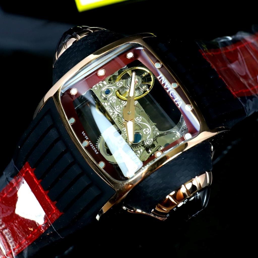 Invicta Vintage Ghost Bridge Automatic Skeletonized Rose Gold Red 68mm Watch New