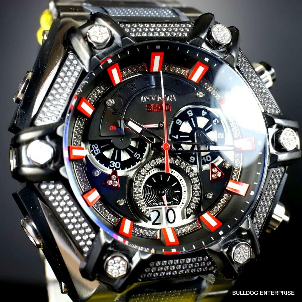 Invicta Shaq Bolt 1.4CTW Diamond Steel Swiss Mvt Chrono Black Red Watch 60mm New