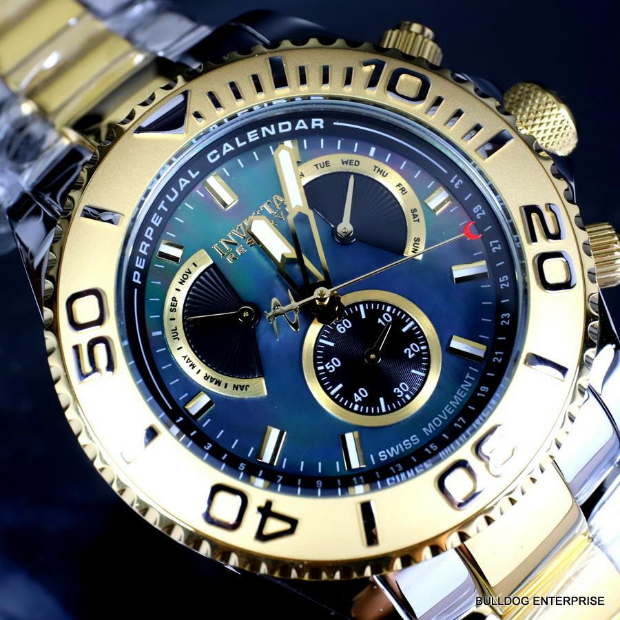Invicta Reserve Pro Diver Swiss Mvt Black MOP Two Tone Steel 47mm New Watch