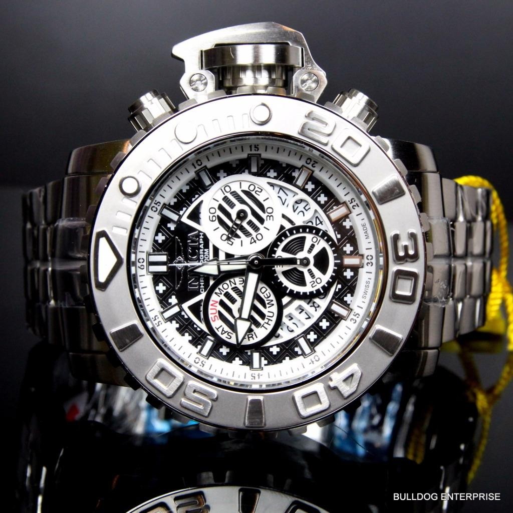 Invicta Sea Hunter III Black 70mm Swiss Movement Steel Chronograph Watch New