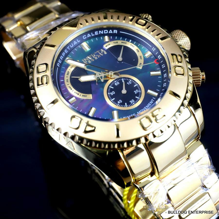 Invicta Reserve Pro Diver Swiss Mvt Black MOP Gold Plated Steel 47mm New Watch