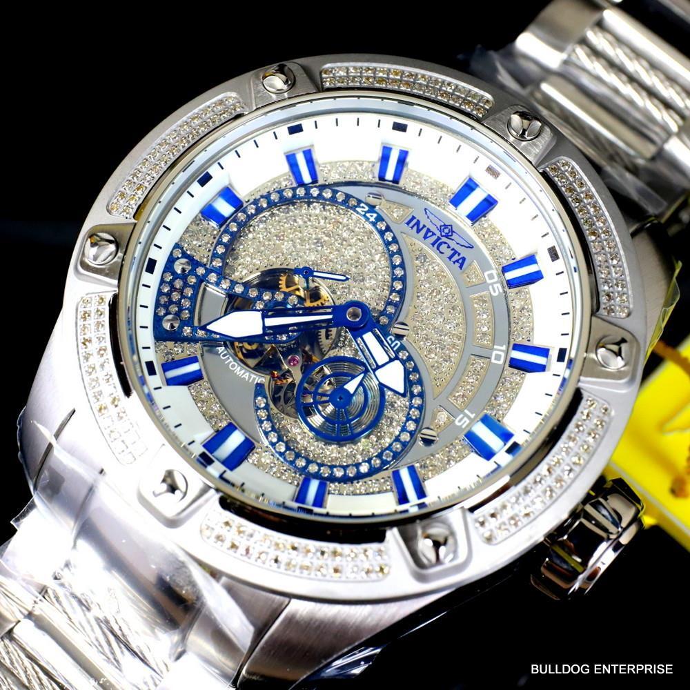 Invicta Bolt Predator 1.8 CTW Diamond Steel Automatic Open Heart 52mm Watch New